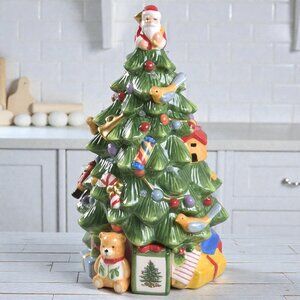 New-Spode Ceramic Lighted Multicolor LED 12" Tall Santa Christmas Tree NIB